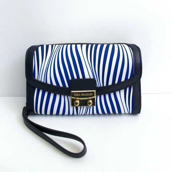 Vera Bradley Navy Wavy Stripe Ultimate Wristlet Wallet - Picture 1 of 7